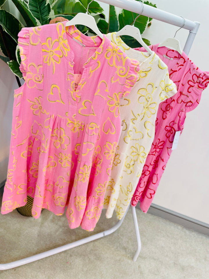 LADIES WOMENS PINK CHEESECLOTH SUMMER HOLIDAY MINI DRESS