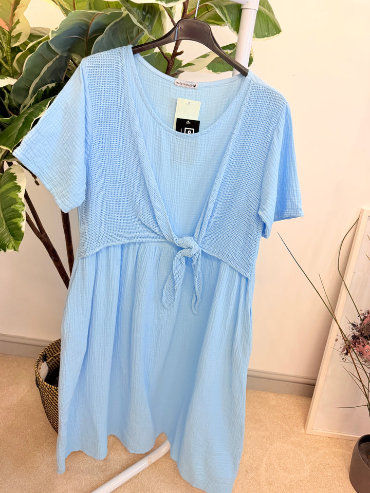 Ladies Cheesecloth Summer Midi Dress - Lemon, Khaki, Coral, White, Lemon, Blue