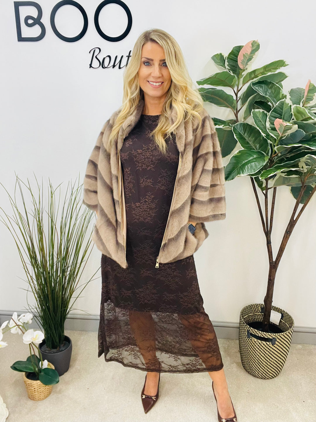 LADIES LUXURY FAUX FUR CAPE JACKET - BROWN, MINK, CREAM LEOPARD