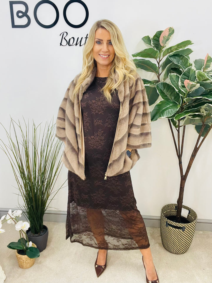 LADIES LUXURY FAUX FUR CAPE JACKET - BROWN, MINK, CREAM LEOPARD