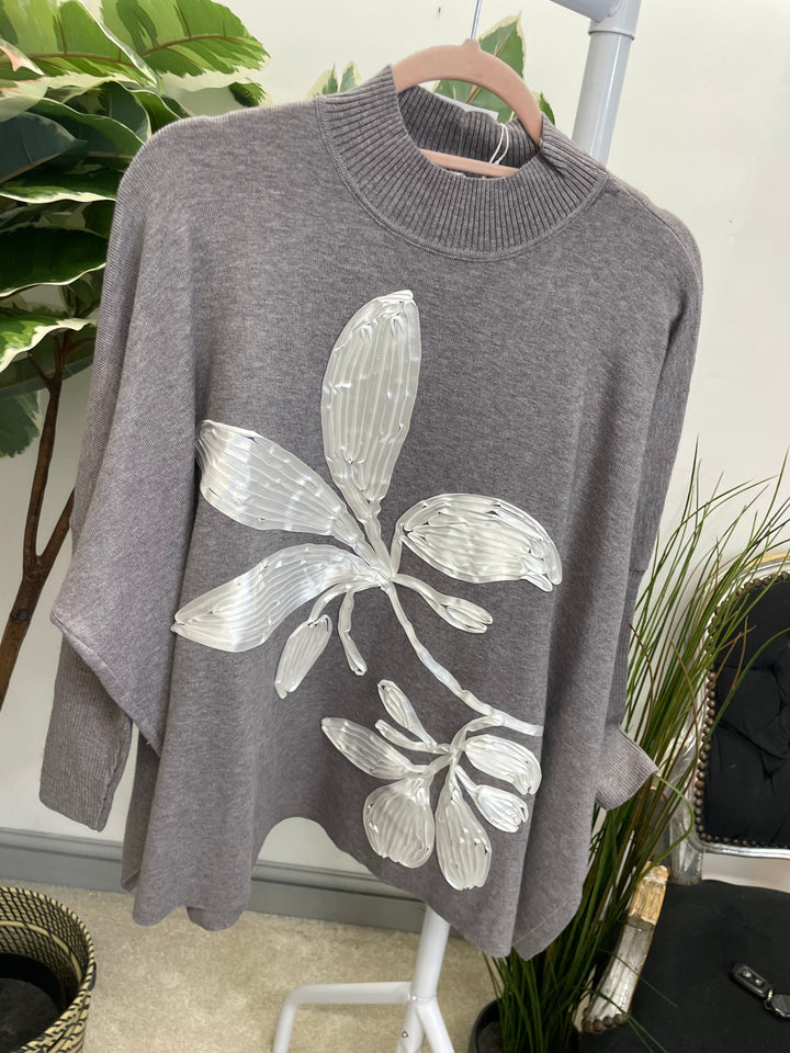 LADIES OVERSIZE LOOSE FIT JUMPER SWEATER GREY
