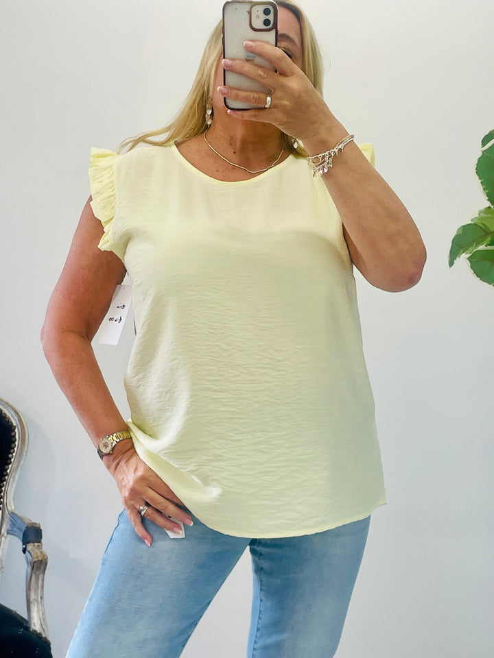 LADIES WOMENS LEMON YELLOW CASUAL CAP SLEEVE TOP 