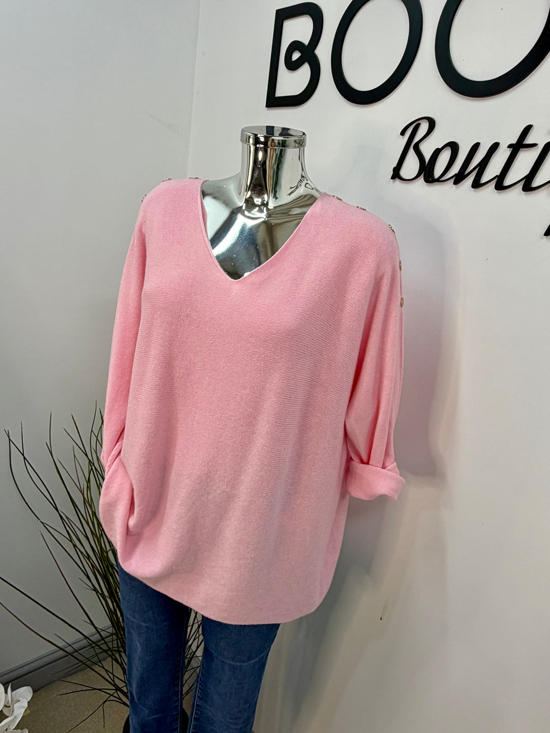 LADIES SOFT KNIT V NECK FASHION JUMPER - WHITE, MINT, BLACK & PINK