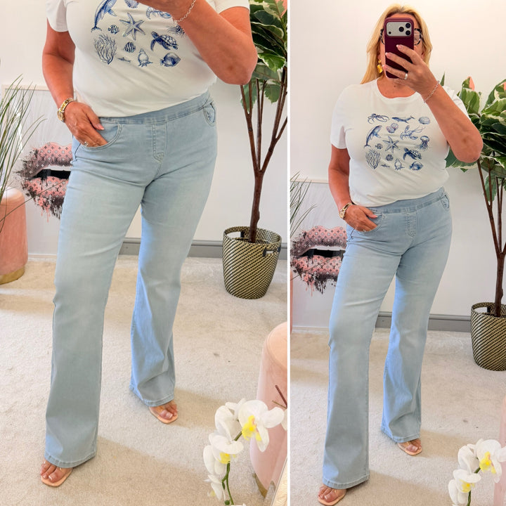 Ladies Fashion Pale Blue Wide Leg Joggy Jeans