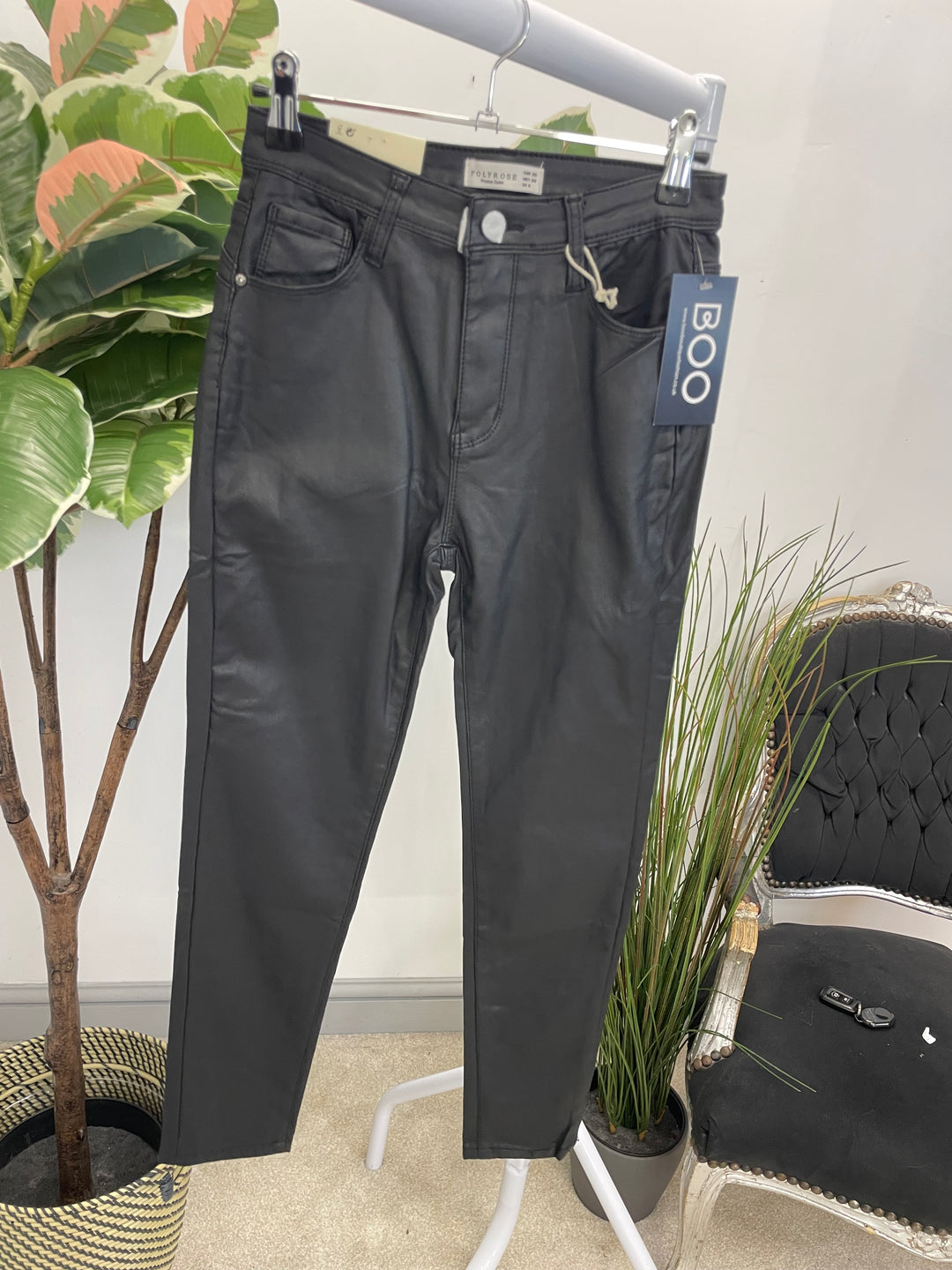 LADIES BLACK COATED SKINNY JEANS