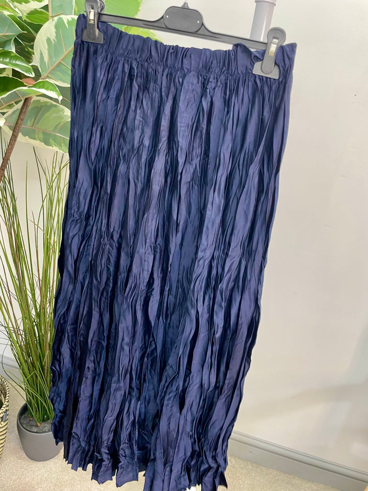 LADIES CRINKLE SATIN MAXI SKIRT - OLIVE, BROWN, NAVY, BLACK, GOLD