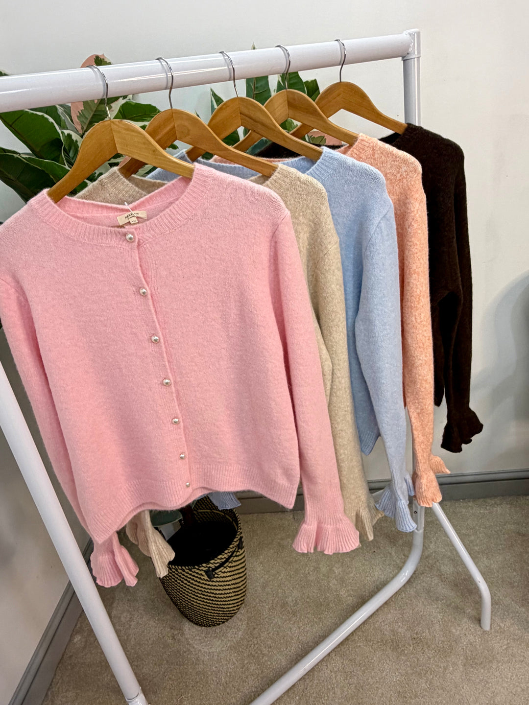 LADIES FASHION KNITTED CARDIGAN - BROWN, PEACH, PINK, BLUE & BEIGE