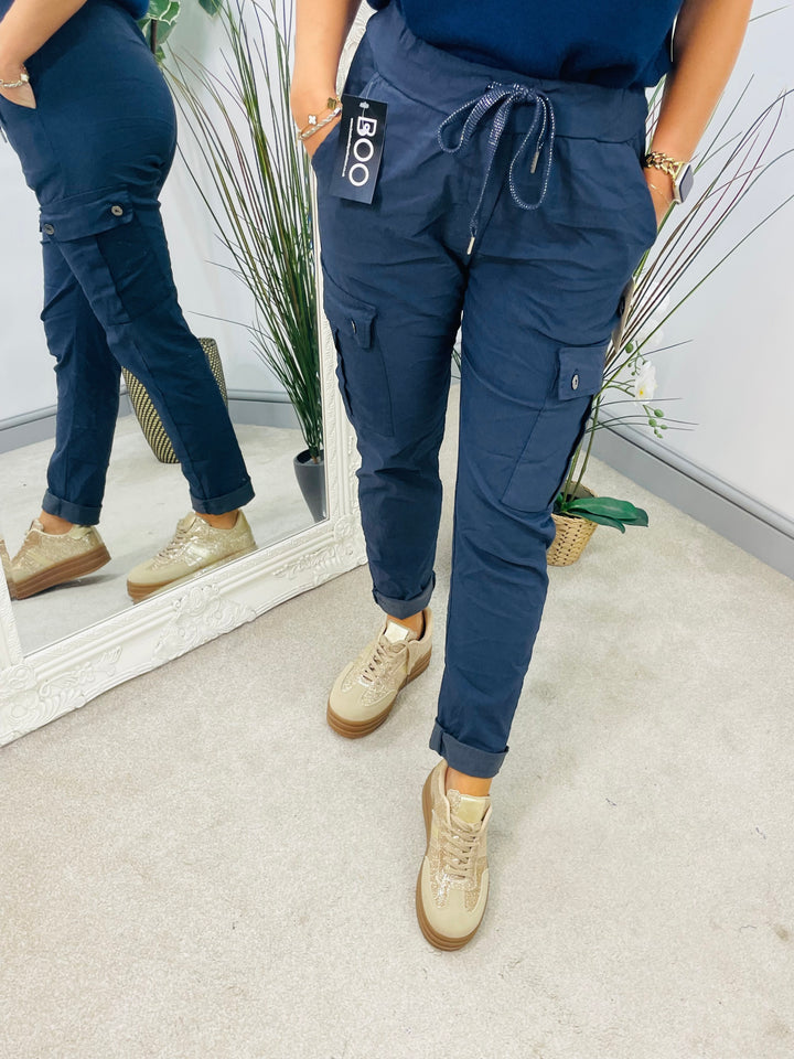 LADIES STRETCH CARGO MAGIC TROUSERS - NAVY, BLACK, BEIGE & GREY
