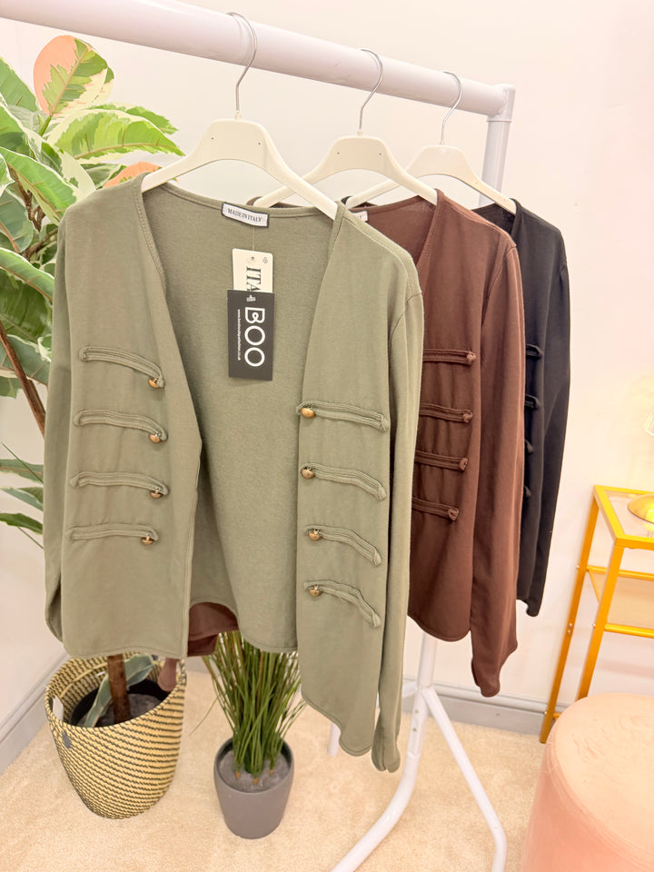 Ladies Fashion Military Jacket - Khaki, Black & Brown