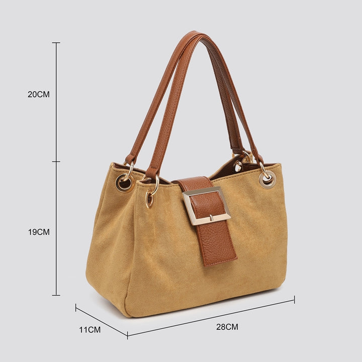 Ladies Fashion Faux Suede Small Tote Handbag - black, wine, cream, camel, orange, brown