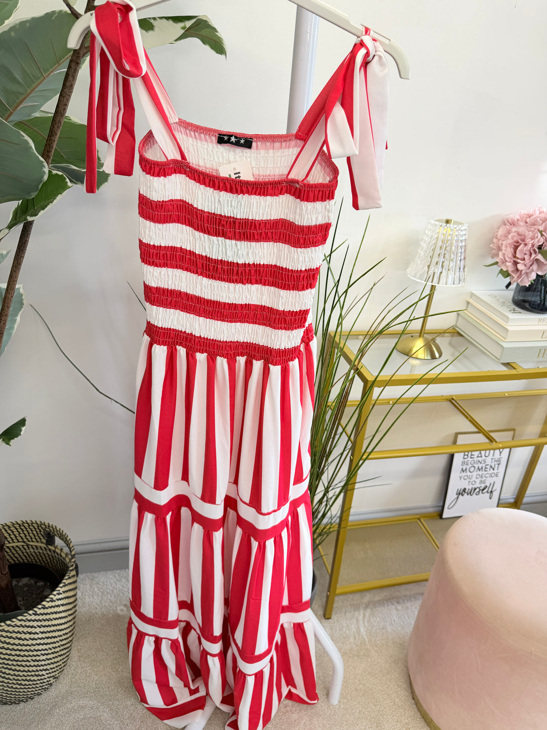 Ladies Candy Stripe Summer Sun Maxi Dress - Royal Blue, Navy & Red