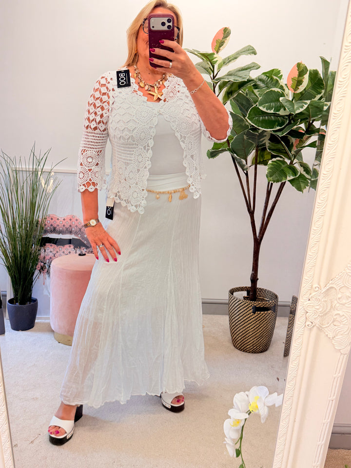 Ladies Fashion Crochet Bolero Cardigan - White, Peach, Blue, Pink, Lemon