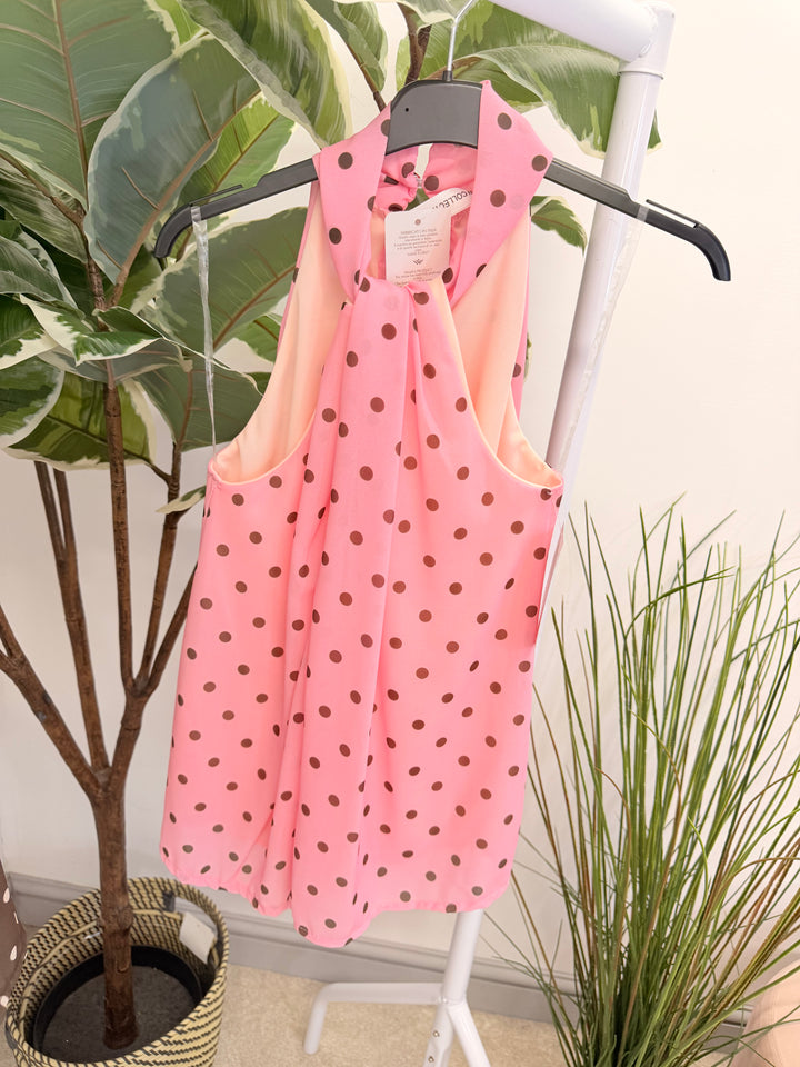 Ladies Fashion Polka Dot High Neck Top pink