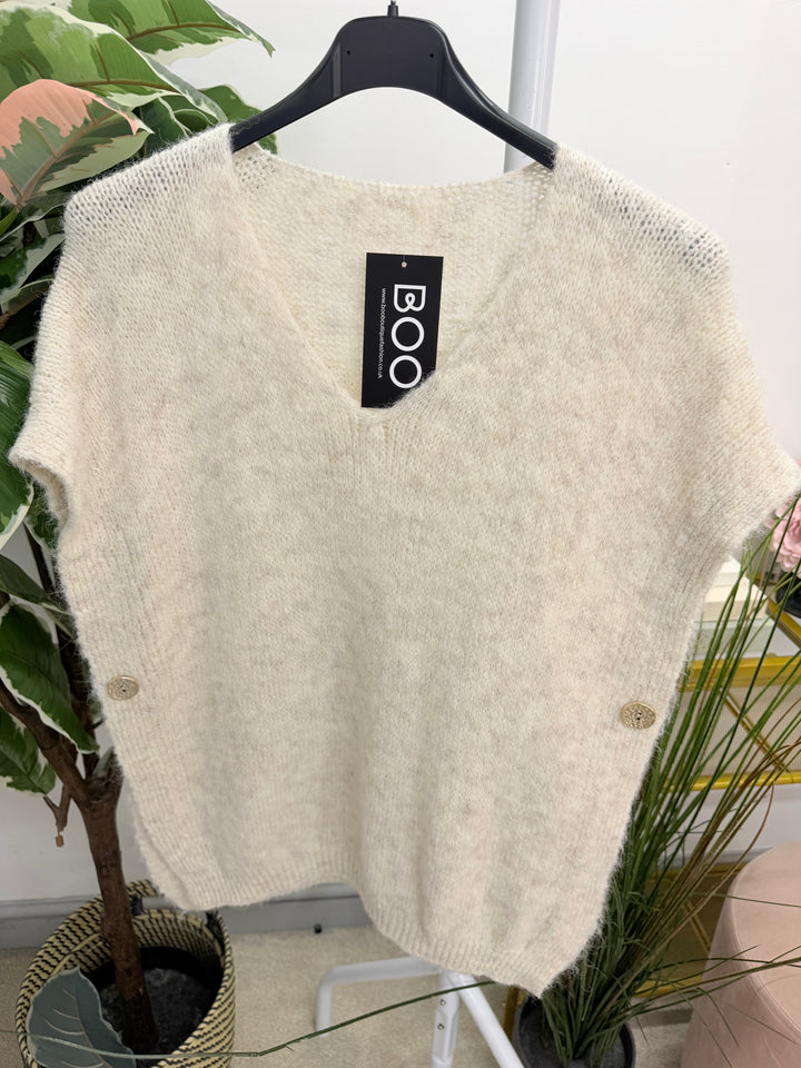 Womens fluffy sleeveless tank top jumper - white, oatmeal, black, blue, pink