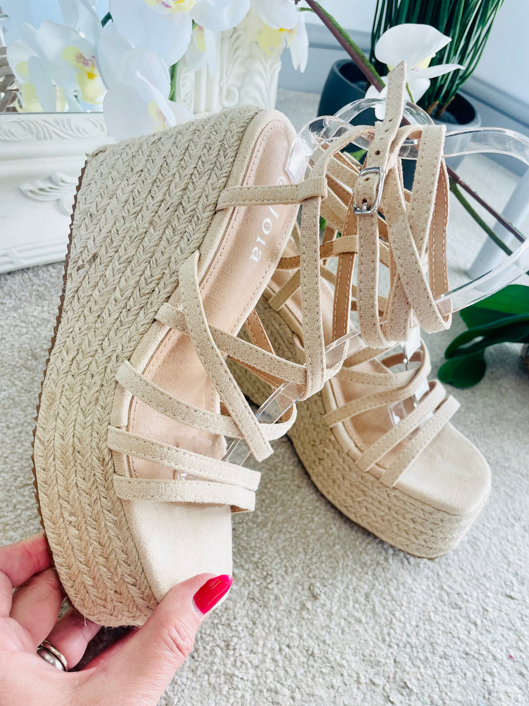 LADIES WOMENS SUMMER BEIGE STRAPPY FLATFORM SANDALS