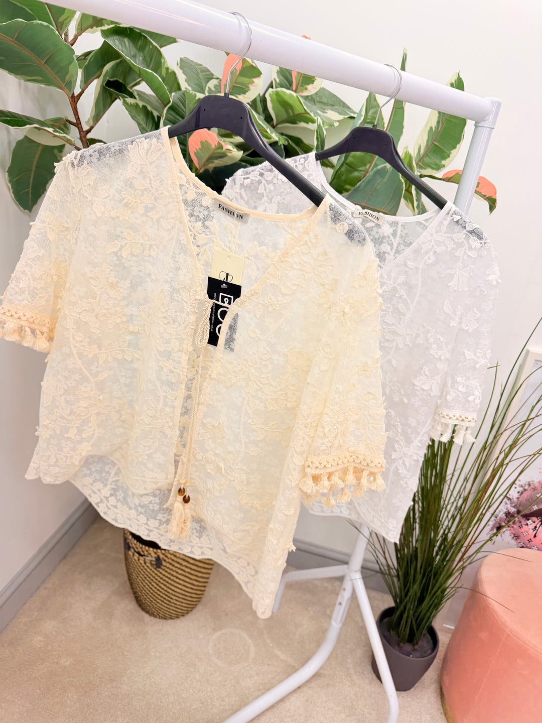 Ladies Fashion Sheer Sparkly Bolero Cardigan - white and Beige