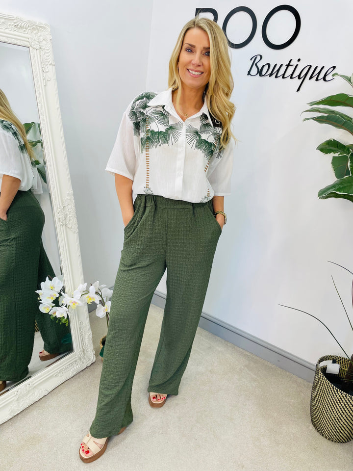 LADIES WOMENS KHAKI WIDE LEG TROUSER CO ORD SET