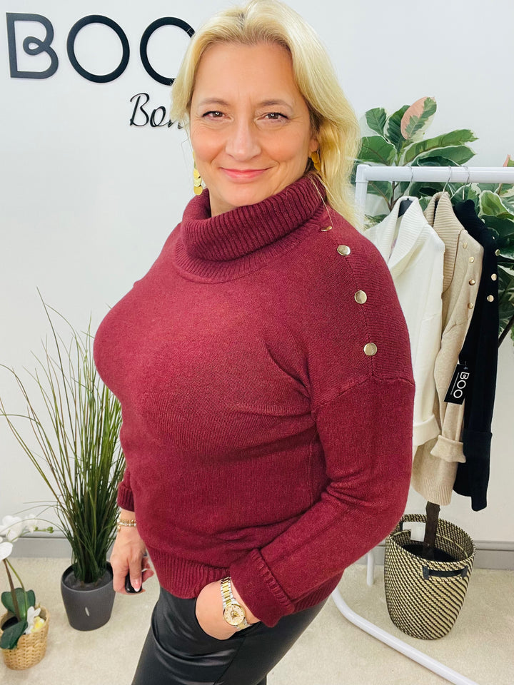 LADIES SOFT KNIT ROLL NECK JUMPER - WHITE, BLACK, BURGUNDY, BROWN & BEIGE