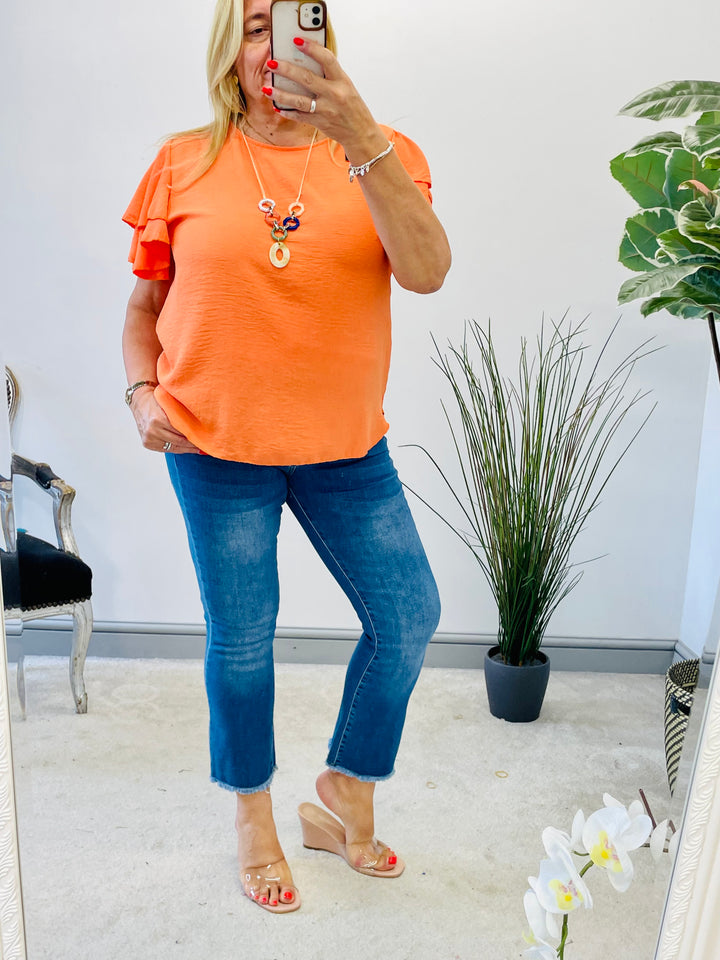 LADIES FRILL SHORT SLEEVE SUMMER TOP