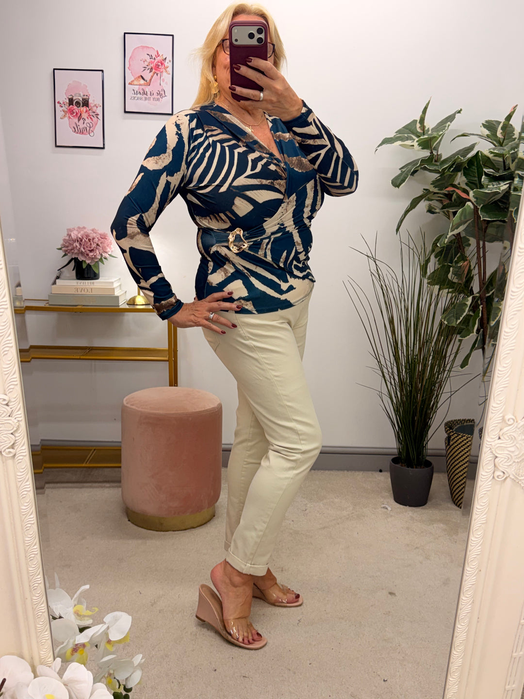 Womens fashion light beige denim mom fit jeans