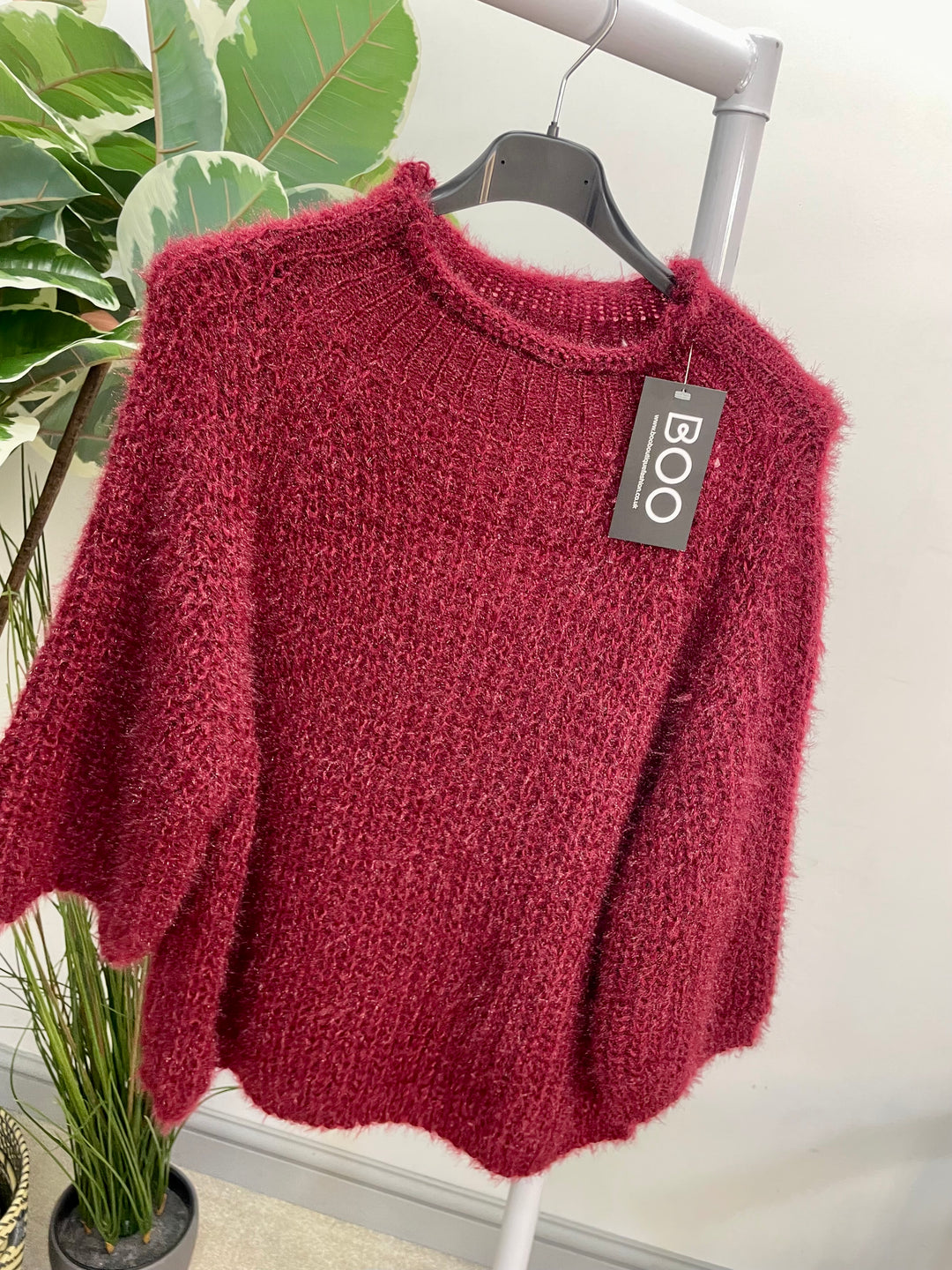 LADIES FLUFFY SHORT SLEEVE JUMPER - BROWN, BLACK, BEIGE, BLUE, BURGUNDY, MOCHA