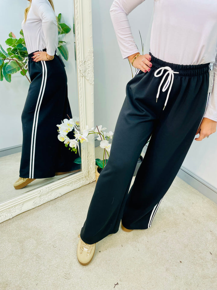 LADIES SPORTS LUXE STRAIGHT LEG JOGGER TROUSERS - NAVY, BLACK & CAMEL