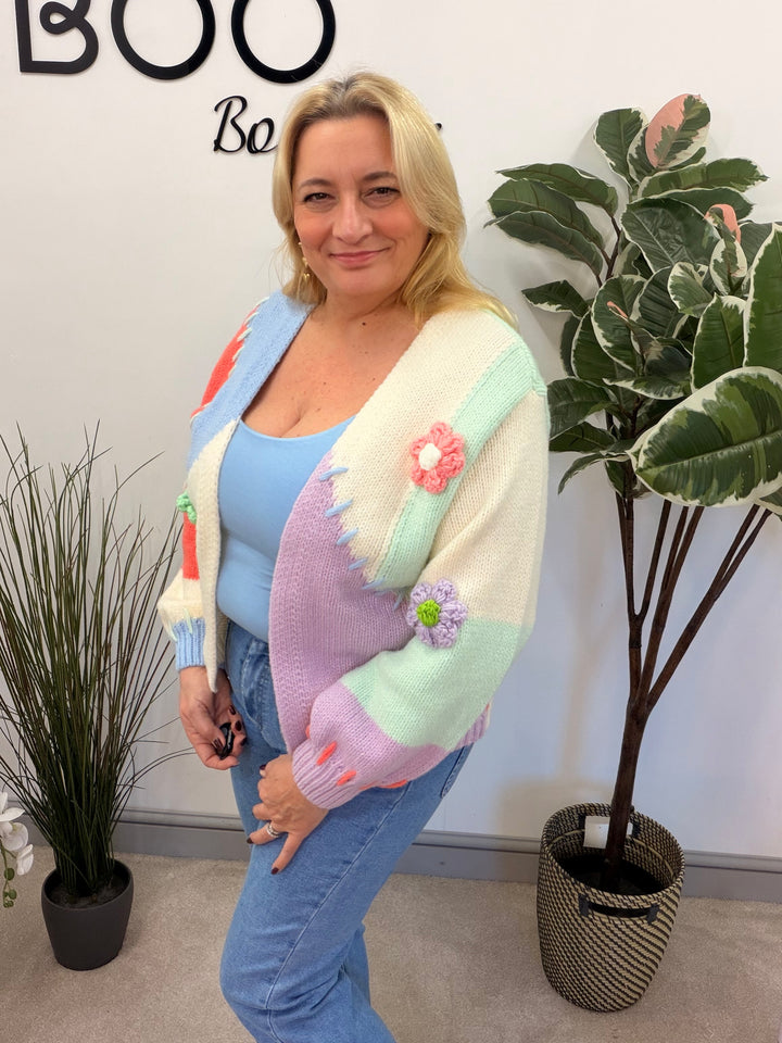 LADIES FASHION CHUNKY KNIT COLOURFUL CARDIGAN