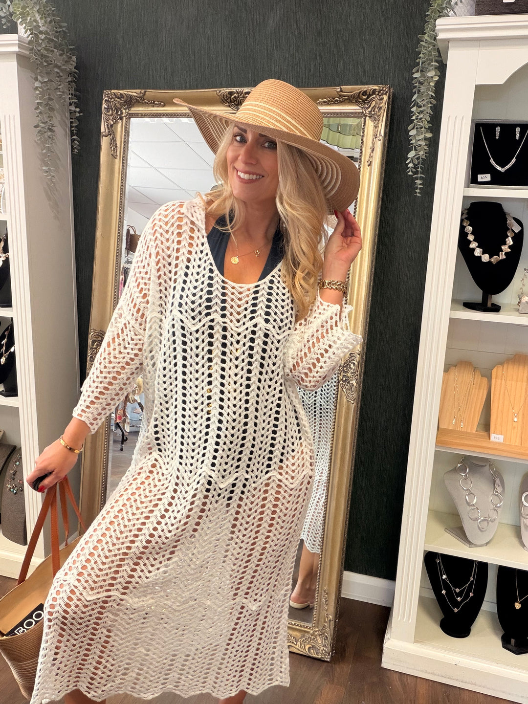 Ladies White Crochet Beach Swimwear Cover Up Dress