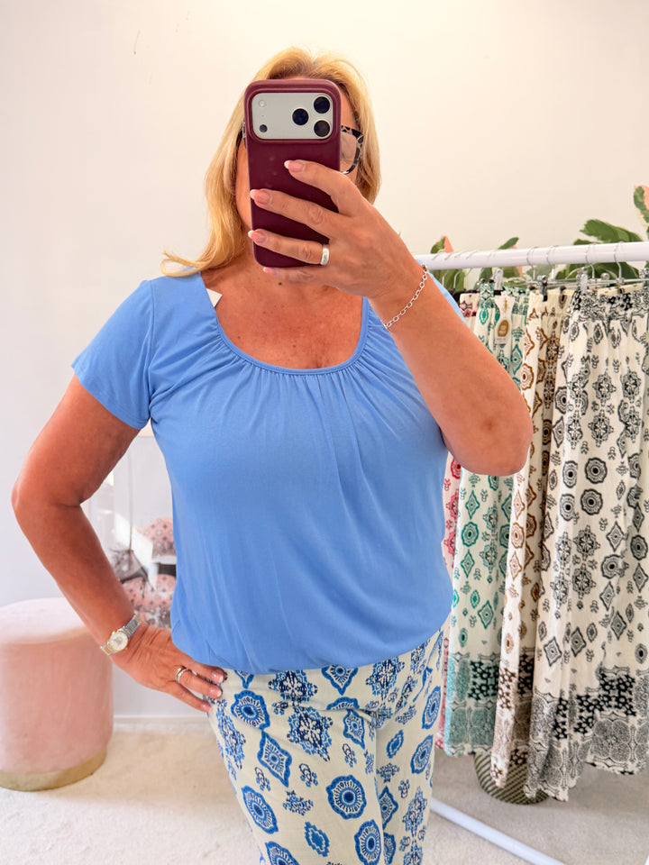 Ladies Easy to Wear Bubble Summer Top sky blue