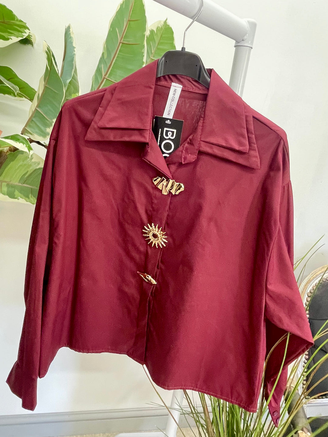 LADIES COTTON CROPPED SHIRT BLOUSE - WHITE, WINE, BROWN & BLACK