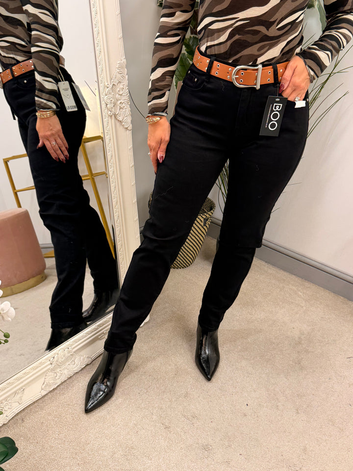 Womens fashion black denim mom fit jeans