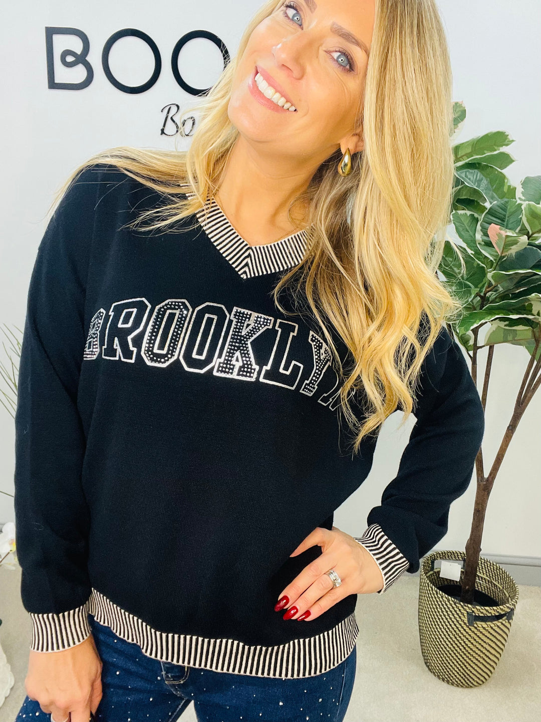 LADIES DIAMANTE SOFT KNIT JUMPER - BURGUNDY, BROWN, BLACK & BEIGE