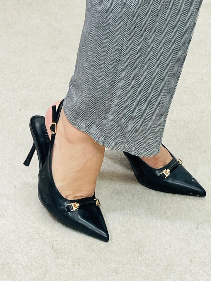 BLACK STILETTO HEEL SHOES ( 1019 )