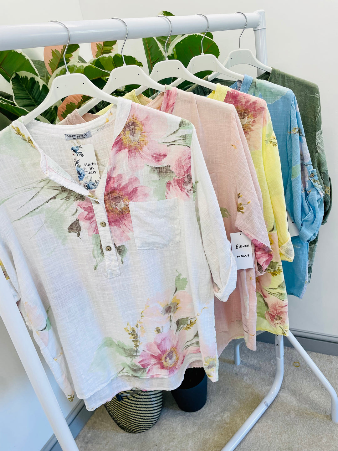 LADIES LIGHT LINEN FLORAL SUMMER TOP - PINK, WHITE, KHAKI, NAVY, YELLOW