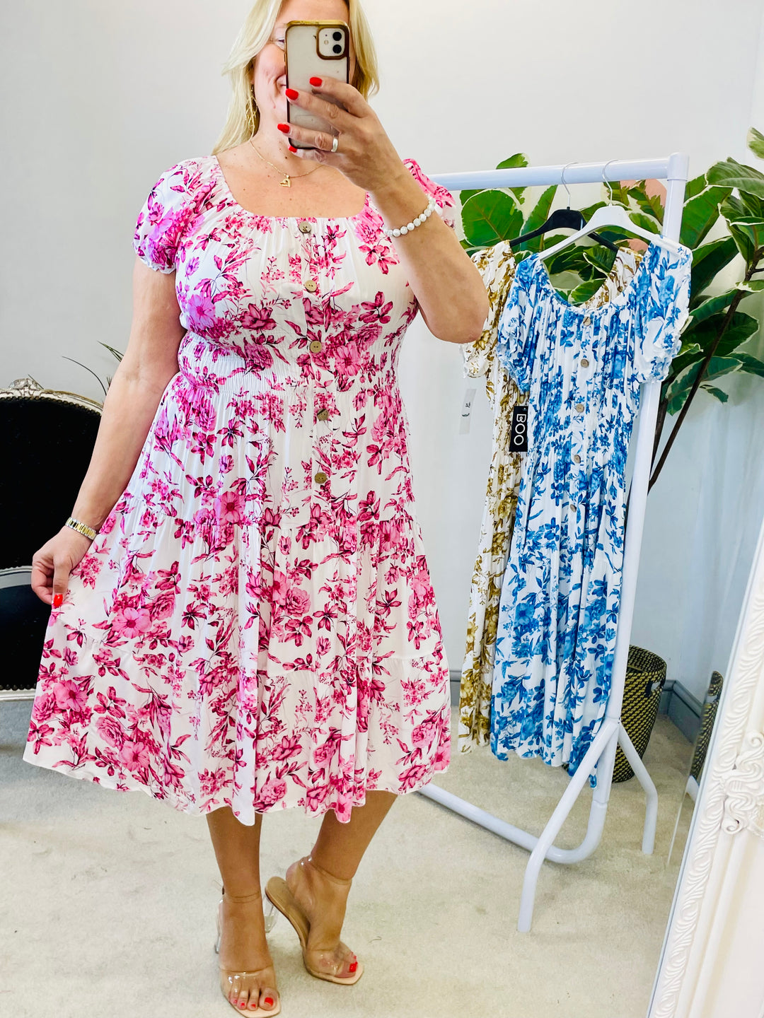 LADIES SUMMER DAY DRESS - PINK, BLUE & BROWN