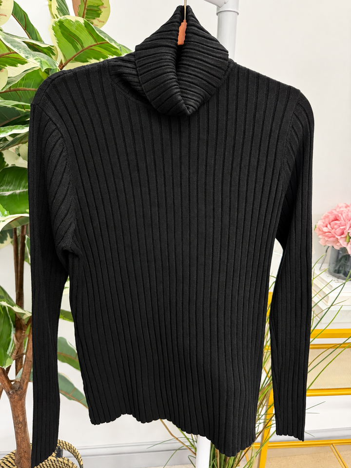 Women’s ribbed knit roll neck jumper black