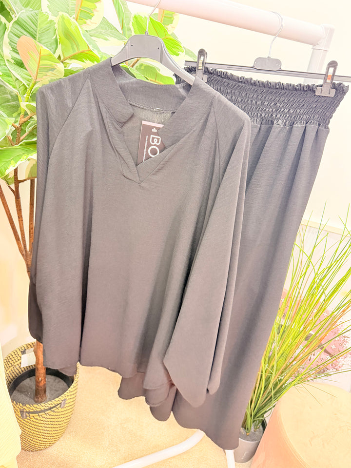 Ladies Fashion Wide Leg Trouser Co Ord Set - lemon, black, navy & beige