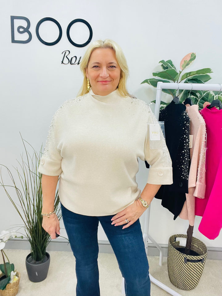 LADIES DIAMANTE SPARKLY JUMPER - FUSCHIA, PINK, BEIGE & BLACK