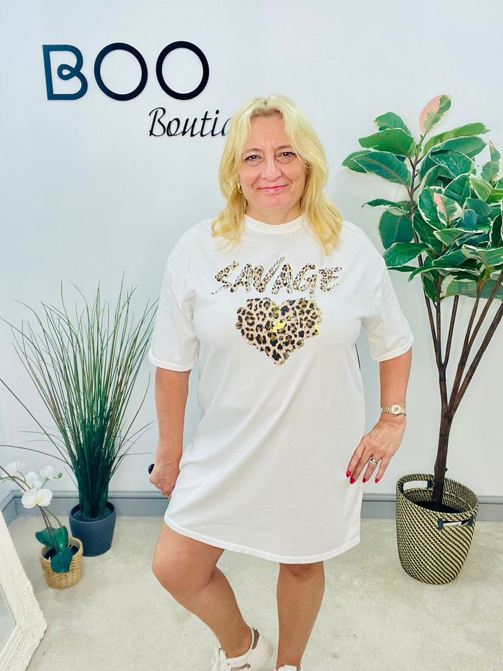LADIES LOOSE FIT OVERSIZE WHITE T SHIRT DRESS