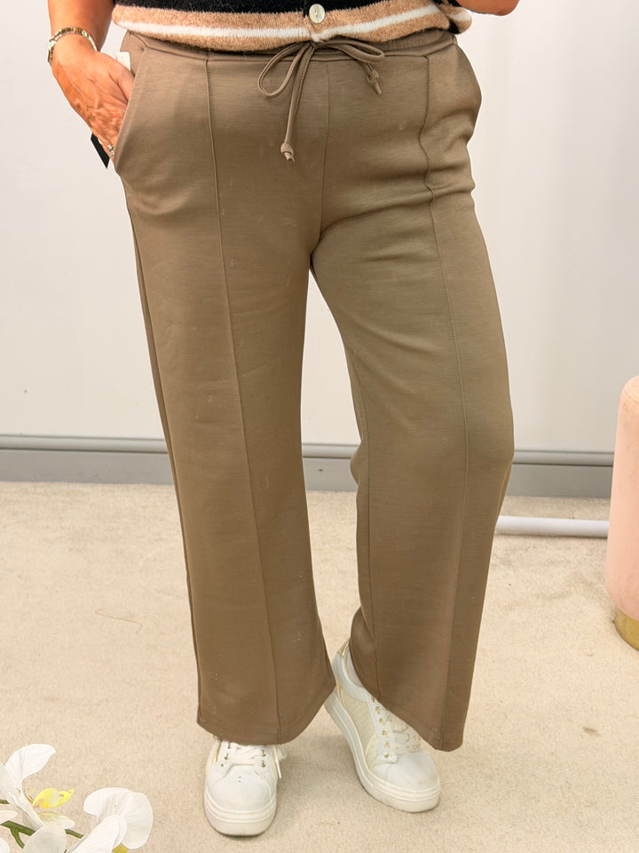 Ladies Fashion Petite Scuba Straight Leg Trousers - Black, Navy, Khaki & Mocha