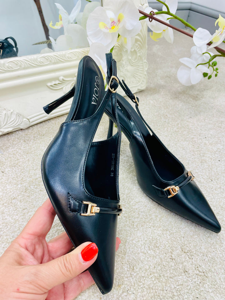 BLACK STILETTO HEEL SHOES ( 1019 )
