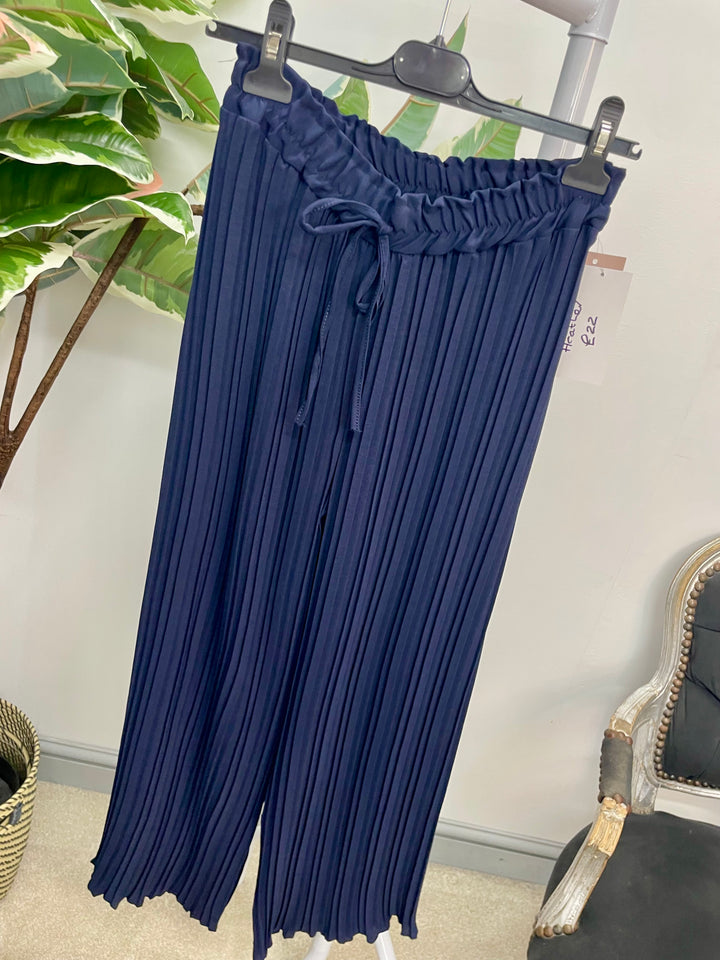 LADIES CHIFFON PLEATED CULLOTTE TROUSERS - BLACK, NAVY, BROWN