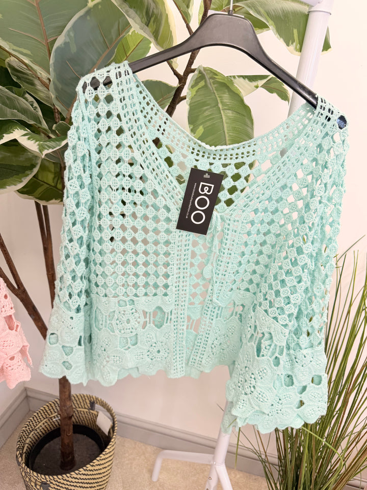 Ladies Fashion Crochet Bolero Cardigan mint