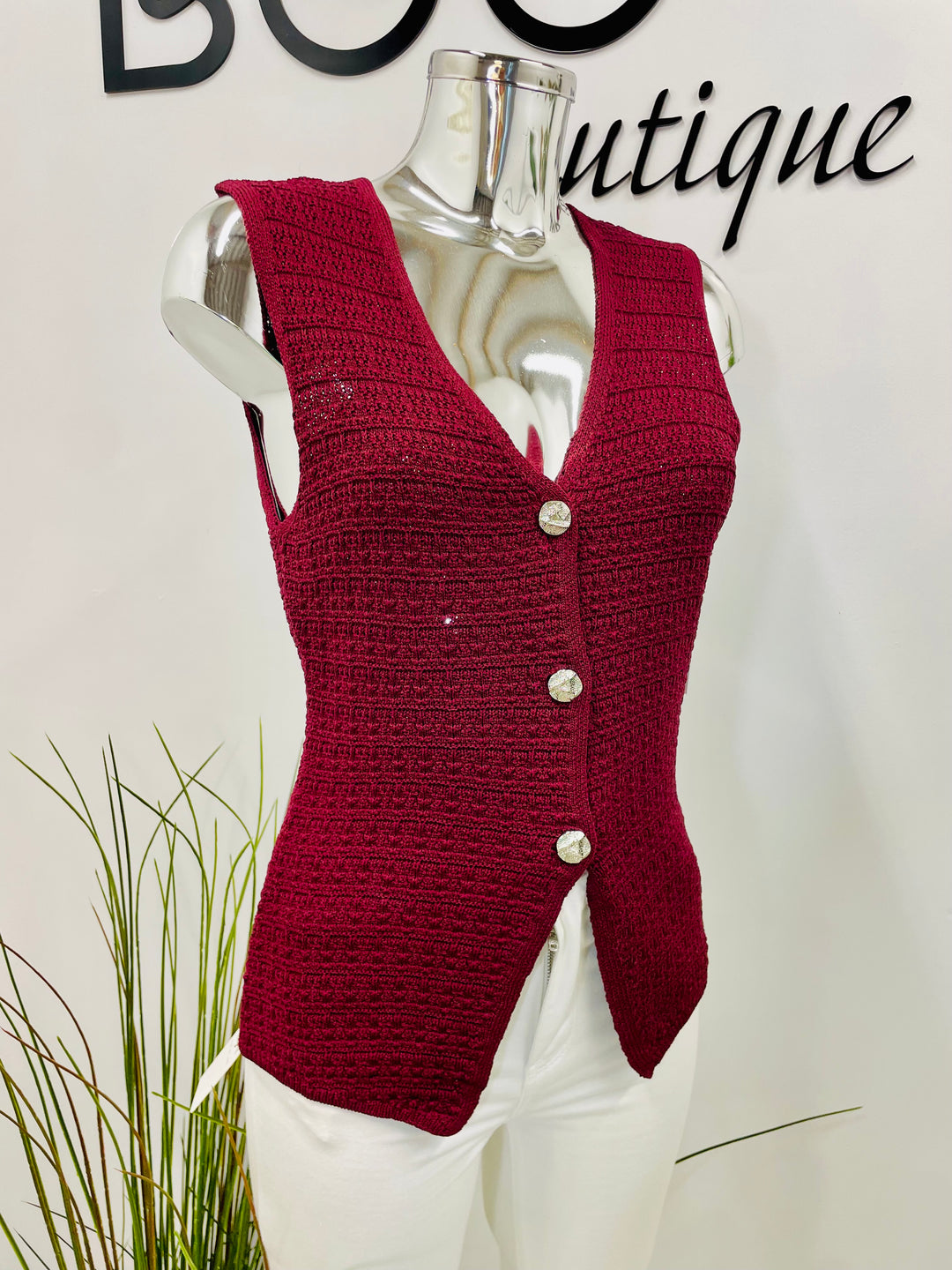 LADIES KNITTED FASHION WAISTCOAT - BLACK, NAVY & WINE BURGUNDY