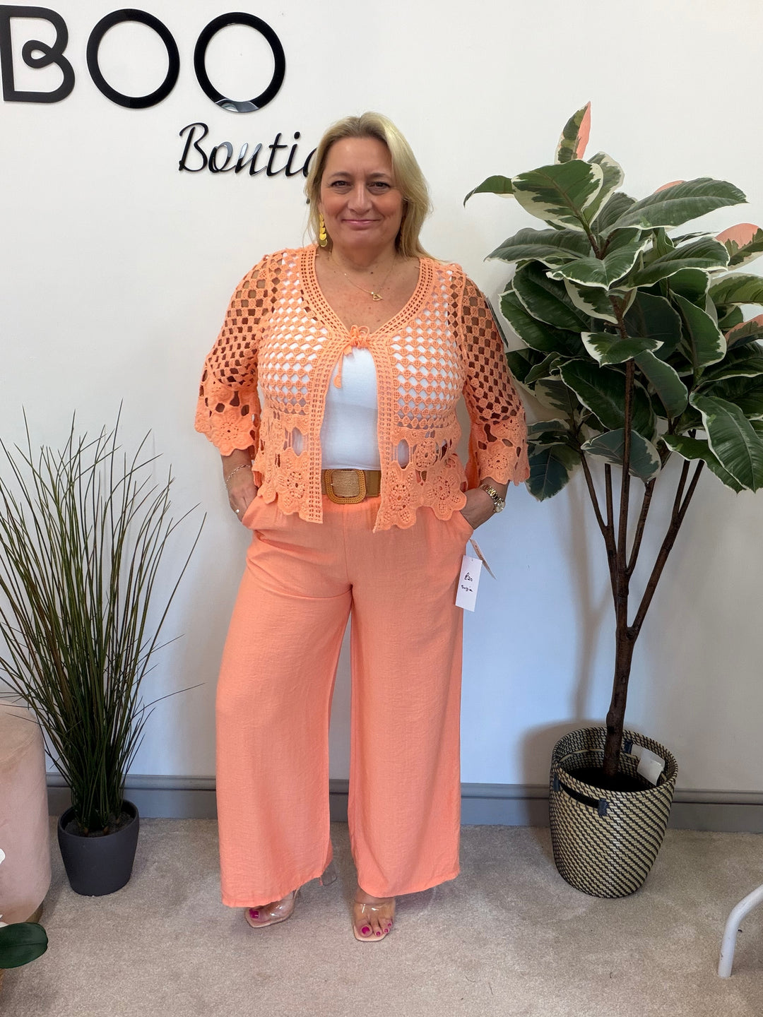 Ladies Fashion Wide Leg Trousers peach