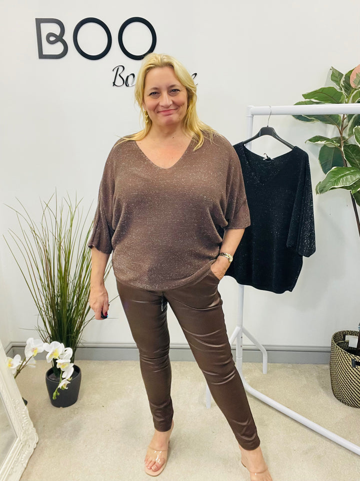 LADIES LUREX LOOSE FIT JUMPER - BLACK & BROWN