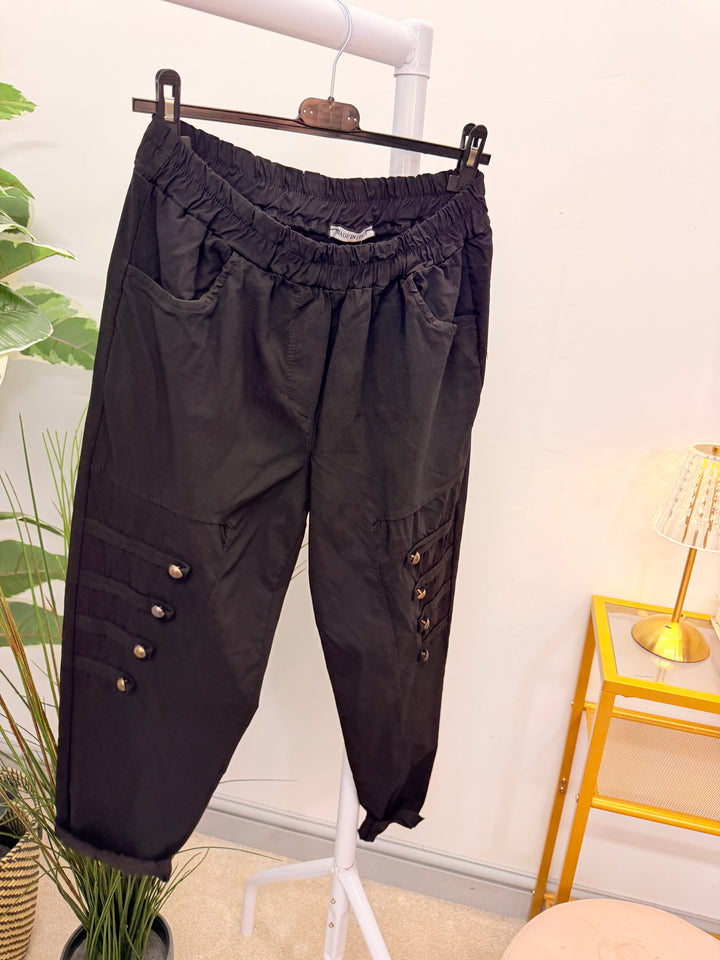 Ladies Fashion Military Magic Stretch Trousers - Black, Brown, Khaki & Beige