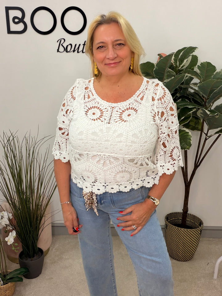 Ladies Pretty Crochet Summer Top white
