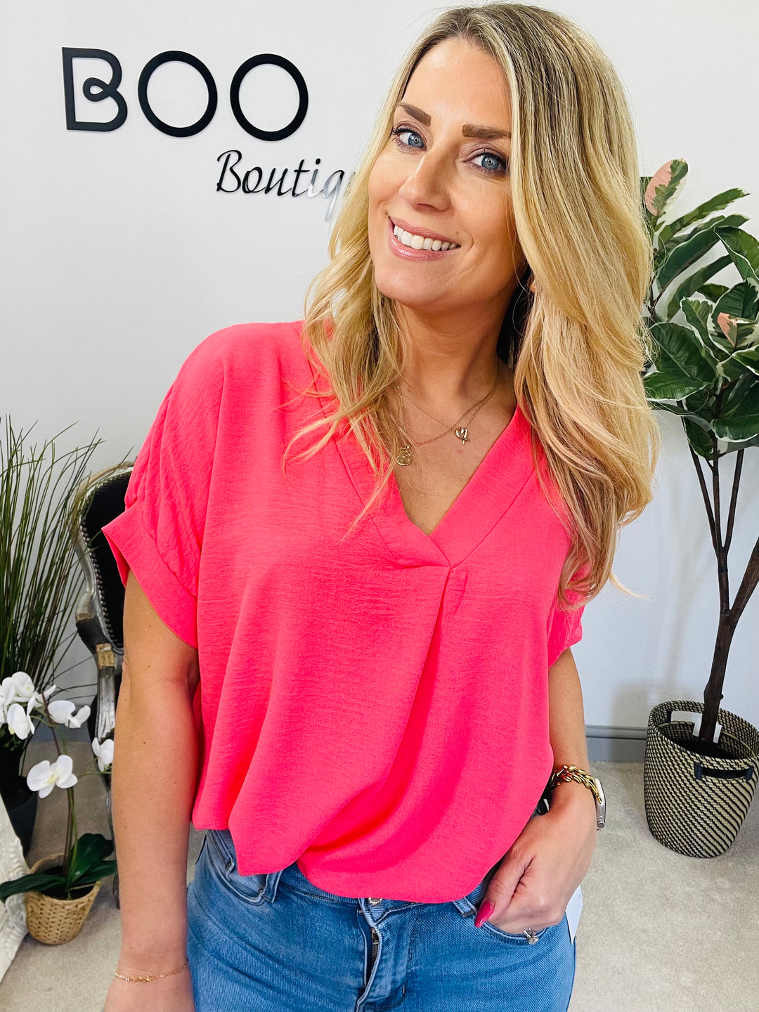 LADIES WOMENS CASUAL V NECK TOP - WHITE, BLACK, BLUE, PINK, YELLOW, NAVY, CORAL
