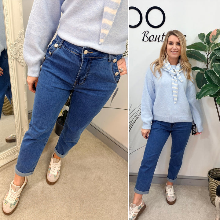 LADIES FASHION MOM FIT DARK BLUE DENIM JEANS